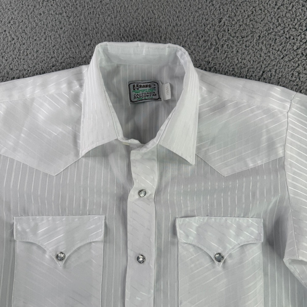 H Bar C Western Shirt Mens 15.5x34 White‎ Tonal Stripe Pearl Snap California VTG